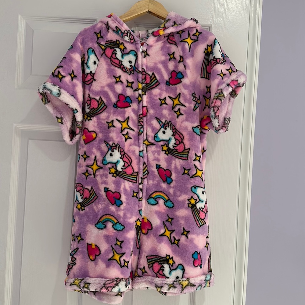 Girls fuzzy Unicorn Romper - size 10/12
